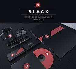 酷黑风格的办公文具模型：Black Stationery Branding Mock-Up